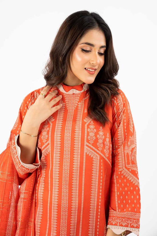 3 Piece Unstitched Printed Lawn Suit with Printed Zari Paper Cotton Dupatta CLF-42007