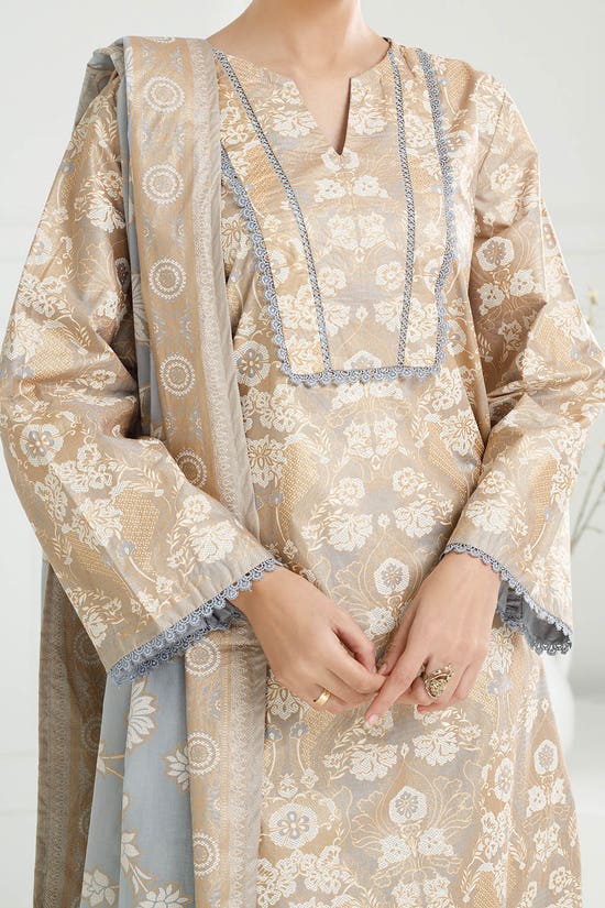 3 Piece Unstitched Gold and Lacquer Printed Lawn Suit CL-52358-A