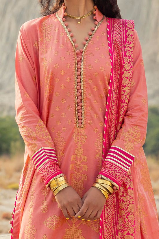 3 Piece Unstitched Gold Printed Lawn Suit CL-52119-B