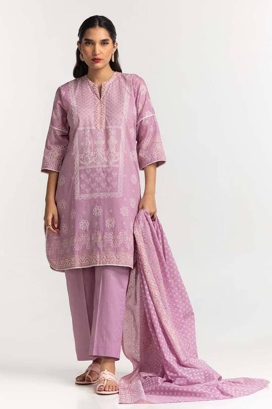 3 Piece Lawn Block Printed Suit KJP-43233