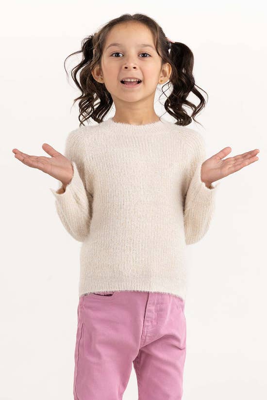 Toddler Girl Off-White Sweater With Round Neck 224-611-016